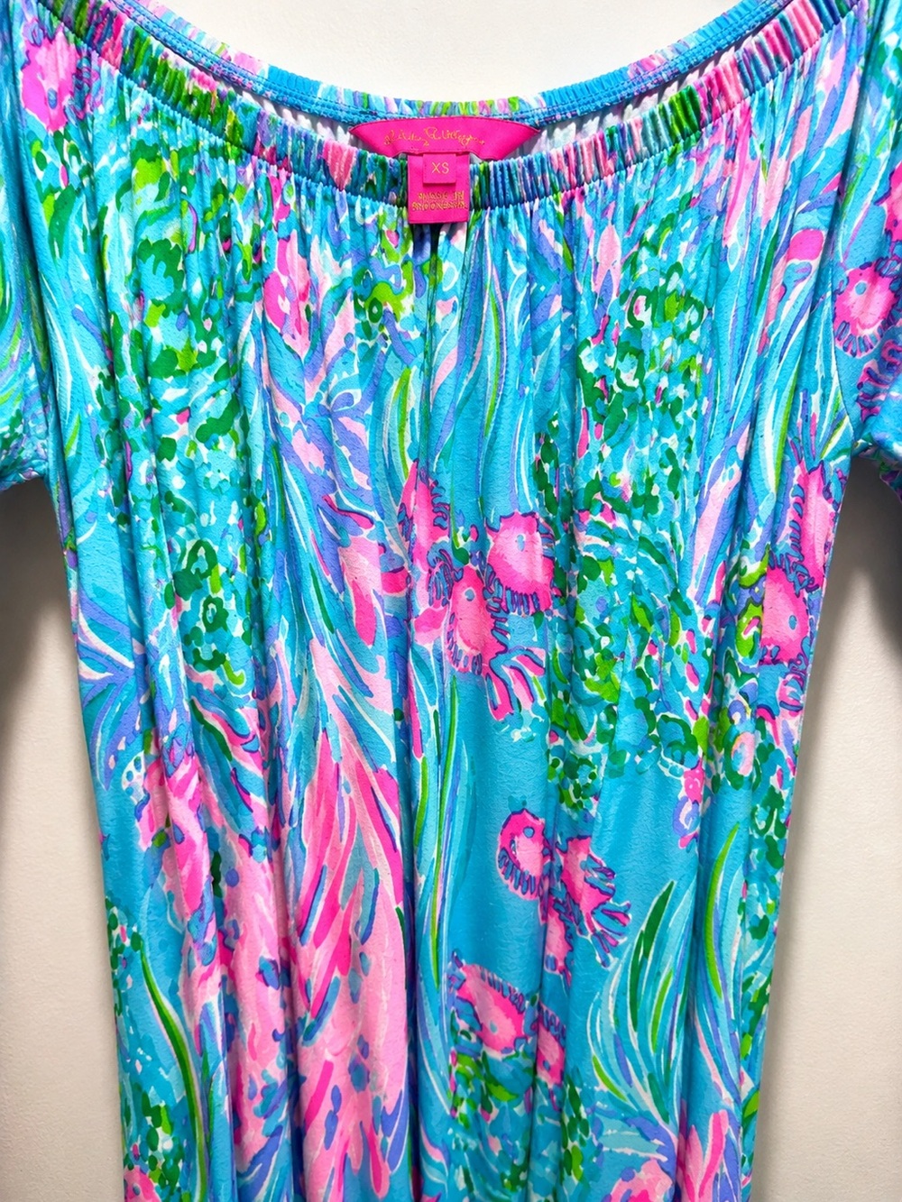 Lilly Pulitzer Odella Maxi Dress | XS | Off-the-Shoulder | Ocean Print | - Picture 7 of 7